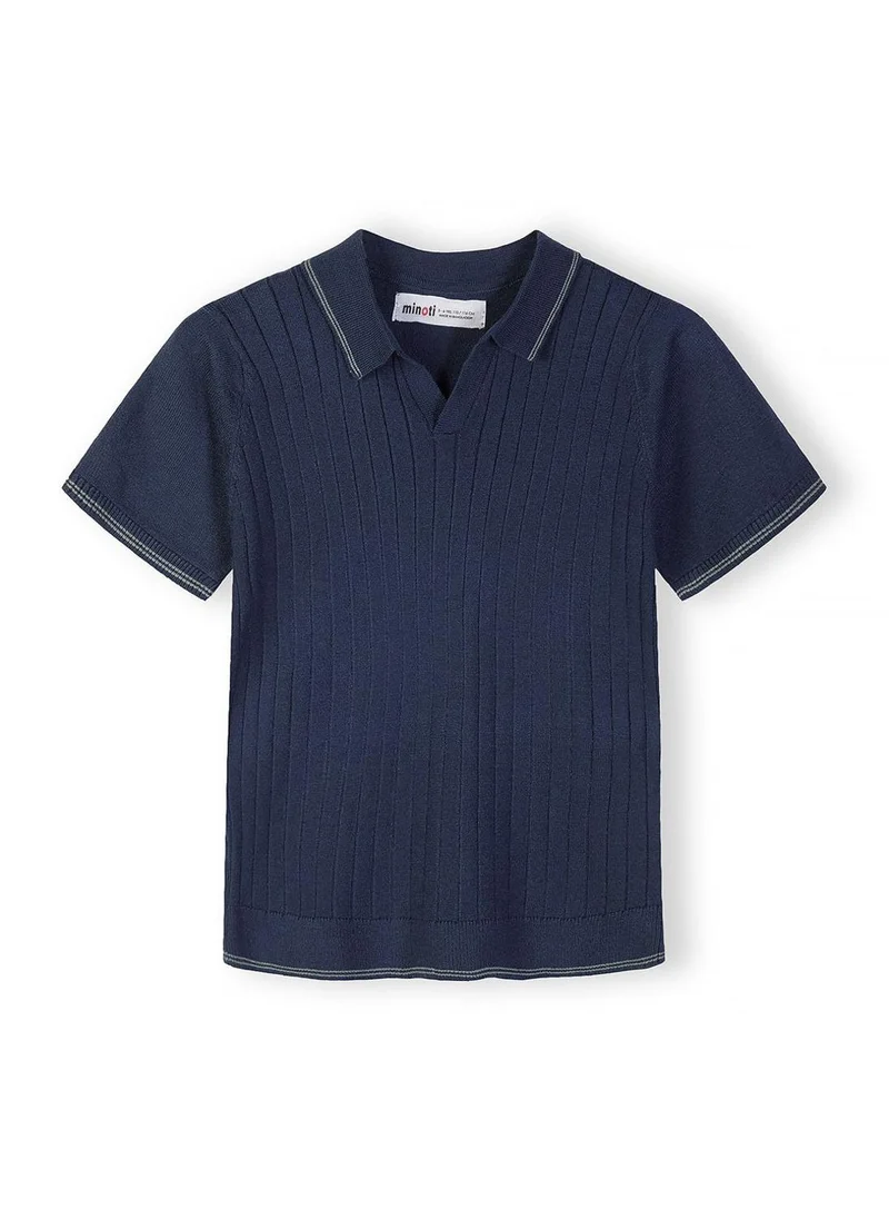 مينوتي Boys knitted polo shirt navy blue striped short sleeve 3-15 years